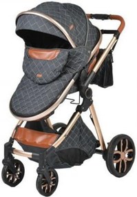 Carucior nou nascuti 2 in 1 NOVOKIDS™ Alma Gold PRO , Cu geanta bebe, Cadru Aluminiu , Amortizoare, Roti din cauciuc plin AVE, Landou, Modul sport,