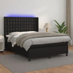 3139379 vidaXL Pat box spring cu saltea, negru, 140x190 cm, piele ecologică