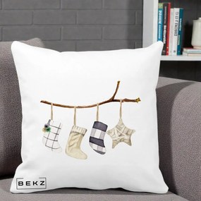 Perna Decorativa Ciorapi de Craciun pe Ramura, 40x40 cm, Alba Mata, Husa Detasabila, Perna Inclusa, BEKZ®