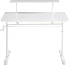 RESIGILAT- ERGOLEV WX-007 – Birou Reglabil Manual cu Înălțime Ajustabilă 65–90 cm, Blat Monobloc din PAL de Înaltă Densitate 15 mm, Cadru Metalic din Oțel, Raft Superior Integrat, 100x60 cm, Alb