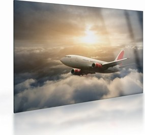 Tablou pe sticlă - Avion în nori (70x50 cm)