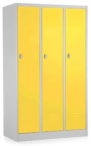 Dulap metalic - 3 compartimente, 90 x 50 x 150 cm, blocare cu rotire, galben - ral 1023