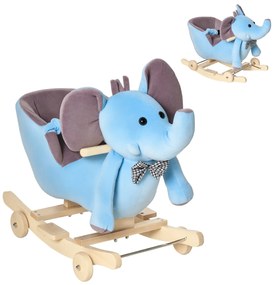 HOMCOM Balansoar pentru copii 18+ Luni cu Roți, Centură și Spătar, în Formă de Elefant,60x35x45 cm, Albastru | Aosom Romania
