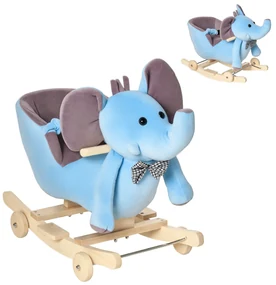 HOMCOM Balansoar pentru copii 18+ Luni cu Roți, Centură și Spătar, în Formă de Elefant,60x35x45 cm, Albastru | Aosom Romania