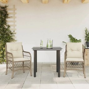 vidaXL Set bistro cu perne, 3 piese, bej, poliratan