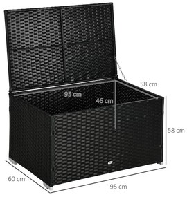 Outsunny Cufăr Depozitare Exterior Ratan și Oțel, Capac, 95x60x58cm, Negru | Aosom Romania