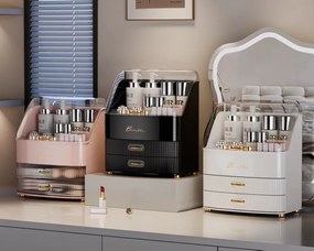 Organizator cosmetic, depozitare compartimentata, cu sertare, Alb
