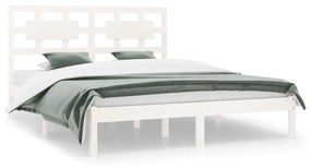 Cadru pat 5FT King Size, alb, 150x200 cm, lemn masiv de pin Alb, 150 x 200 cm