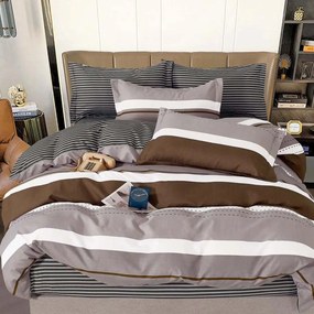 Lenjerie de pat cu elastic, tesatura tip finet, pat 2 persoane, multicolor, 6 piese, T250