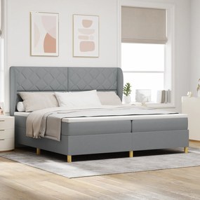 vidaXL Pat box spring cu saltea, gri deschis, 200x200 cm, textil