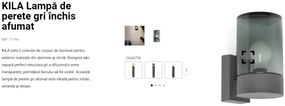 Aplica de perete pentru iluminat exterior IP65 KILA fumurie