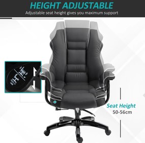 Vinsetto Fotoliu de Birou din Piele ecologica Neagra cu Inaltime Ajustabila, Spatar Rabatabil, Rotativ, 66.5x55x123-129cm