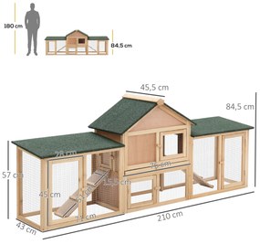 Cusca iepuri PawHut, 210x45.5x84.5 cm, lemn | Aosom Romania