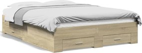 vidaXL Cadru de pat cu sertare stejar sonoma 140x190 cm lemn prelucrat