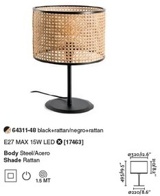 Veioza / Lampa de masa moderna design natural MAMBO negru/ratan 64311-48