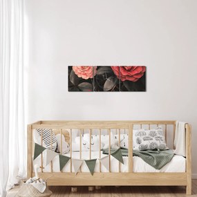 Tablou - Flori roșii pe fundal întunecat (cu ceas) (90x30 cm)