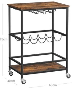 Măsuță de servire MARGE pentru sticle și pahare, maro/negru