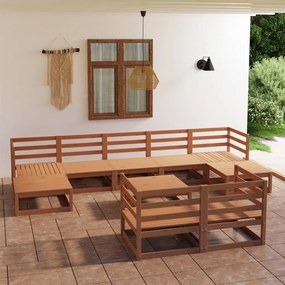 3078142 vidaXL Set mobilier de grădină, 10 piese, maro miere, lemn masiv pin
