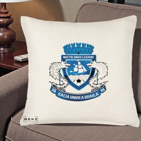 Perna Personalizata Dacia Unirea Braila 1919 Fotbal, 40x40 cm, Crem Reliefat, Husa Detasabila, Perna Inclusa, BEKZ®