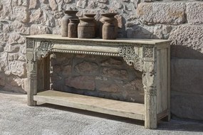 Consolă din lemn masiv de tec sculptat manual, piesa unicat, „Parthenon"