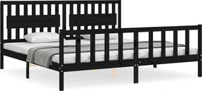 vidaXL Cadru pat cu tăblie 200x200 cm, negru, lemn masiv