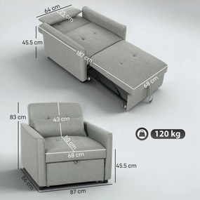 HOMCOM Fotoliu extensibil 3-în-1, fotoliu-canapea extensibil cu spătar reglabil, Gri | Aosom Romania