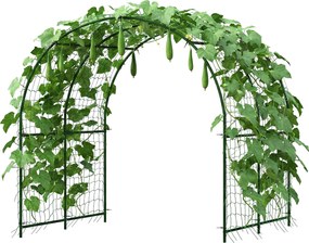 Outsunny Grilaj metalic de înfigere, anti-rugină, suport curbat pentru castraveți 210 x 250 x 216 cm Verde închis | Aosom Romania