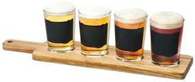Set   degustare bere , 4 pahare cu suport lemn 40x10 cm