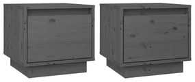 813400 vidaXL Noptiere, 2 buc.,gri, 35x34x32 cm, lemn masiv de pin
