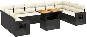 vidaXL Set canapele de grădină cu perne, 11 piese, negru, poliratan