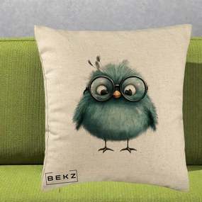 Perna Decorativa Pui Teal cu Ochelari Rotunzi, 40x40 cm, Bej, Husa Detasabila, Perna Inclusa, BEKZ®