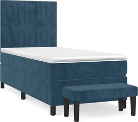 vidaXL Pat box spring cu saltea, albastru închis, 90x200 cm, catifea