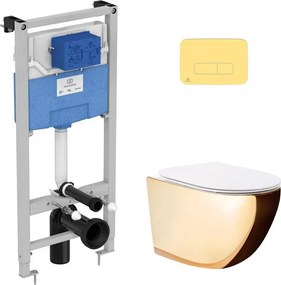 Pachet vas wc suspendat Rea Carlo, capac softclose, rezervor incastrat Ideal Standard Ideal Standard ProSys si clapeta Ideal Standard ProSys auriu