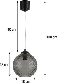 Brilagi - Lustra LED suspendată pe cablu R GLASS 1xE27/60W/230V Ø 18 cm negru/gri fumuriu