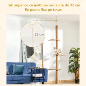 PawHut Coloană de Zgâriat Reglabilă pe 4 Nivele, Tapițată, 43x27x228-260cm, Gri | Aosom Romania
