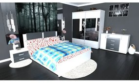 Dormitor Laguna cu pat 140x200 cu 2 sertare Alb cu Gri