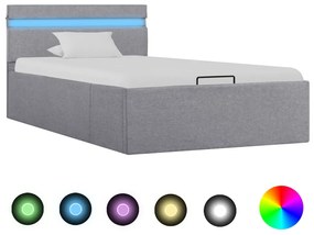 285606 vidaXL Cadru pat hidraulic cu ladă LED gri deschis 90x200 cm textil