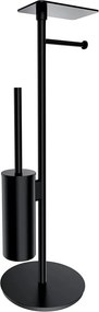 Suport hartie freestanding Omnires Modern Project cu spatiu pentru perie si raft finisaj negru mat