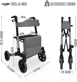 JAGO Cărucior cu patru roți pentru persoanele în vârstă, 67