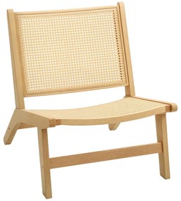 HOMCOM Fotoliu din Răchită, Fotoliu de Lectură, Cadru din Lemn, Design Larg, 64 x 70 x 74 cm, Lemn Natural | Aosom Romania