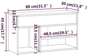 Banca pentru pantofi stejar fumuriu 80x30x45 cm lemn prelucrat 1, Stejar afumat, Stejar afumat, 1