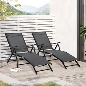 Outsunny Set 2 Sezlonguri de Gradina Pliabile, Spatar Reglabil, Cadru din Aluminiu, Confortabil, Negru, Ideal pentru Relaxare | Aosom Romania