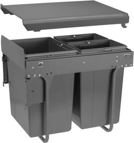 Cos gunoi incorporabil GTV Practi Eco, cu extragere automata, colectare selectiva, pentru corp de 400 mm, gri antracit, 2 x 10 l + 1 x 20 l Gri