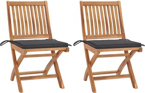 vidaXL Scaune de grădină cu perne antracit, 2 buc., lemn masiv de tec