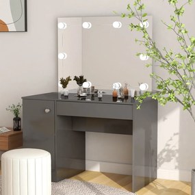 331551 vidaXL Masă de machiaj cu lumini LED gri strălucitor 110x55x145 cm MDF