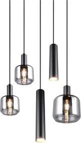 Lustră neagră cu abajur din metal/cu abajur din sticlă ø 40 cm Mataro – Trio