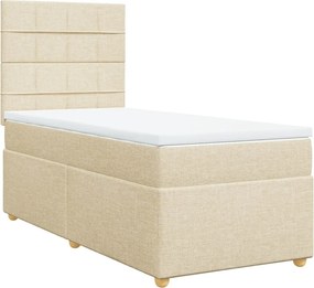vidaXL Pat box spring cu saltea, crem, 90x190 cm, textil