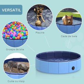 Piscina pentru Animale Domestice PawHut Pliabila, PVC, Albastra Ø80x20cm | Aosom RO