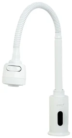 Baterie bucatarie cu senzor , pipa flexibila , perlator doua functii, alb  mat, TRENDY S
