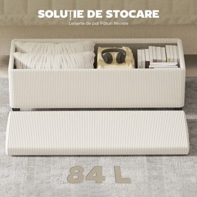 HOMCOM Bancă de Depozitare de 84L, din Țesătură cu Efect de Catifea și Oțel, 112x42x40 cm, Bej | Aosom Romania